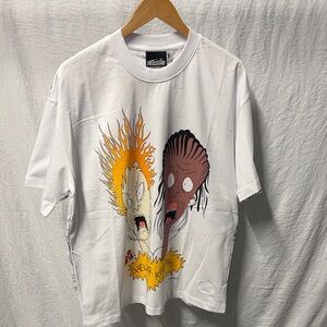 Hellstar HTV collab White T-Shirt with Bold Cartoon Graphic